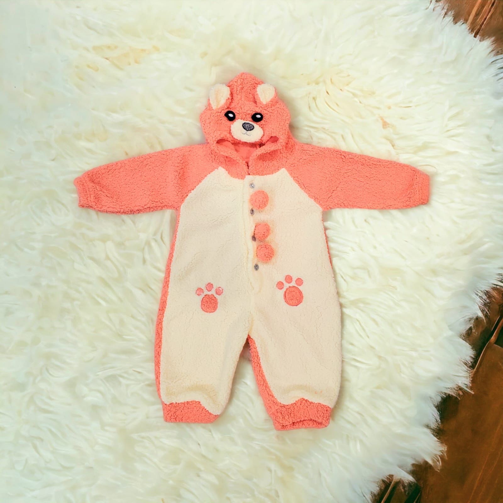 CUTE BEAR BABY HOODED 3 BUTTONS ROMPER